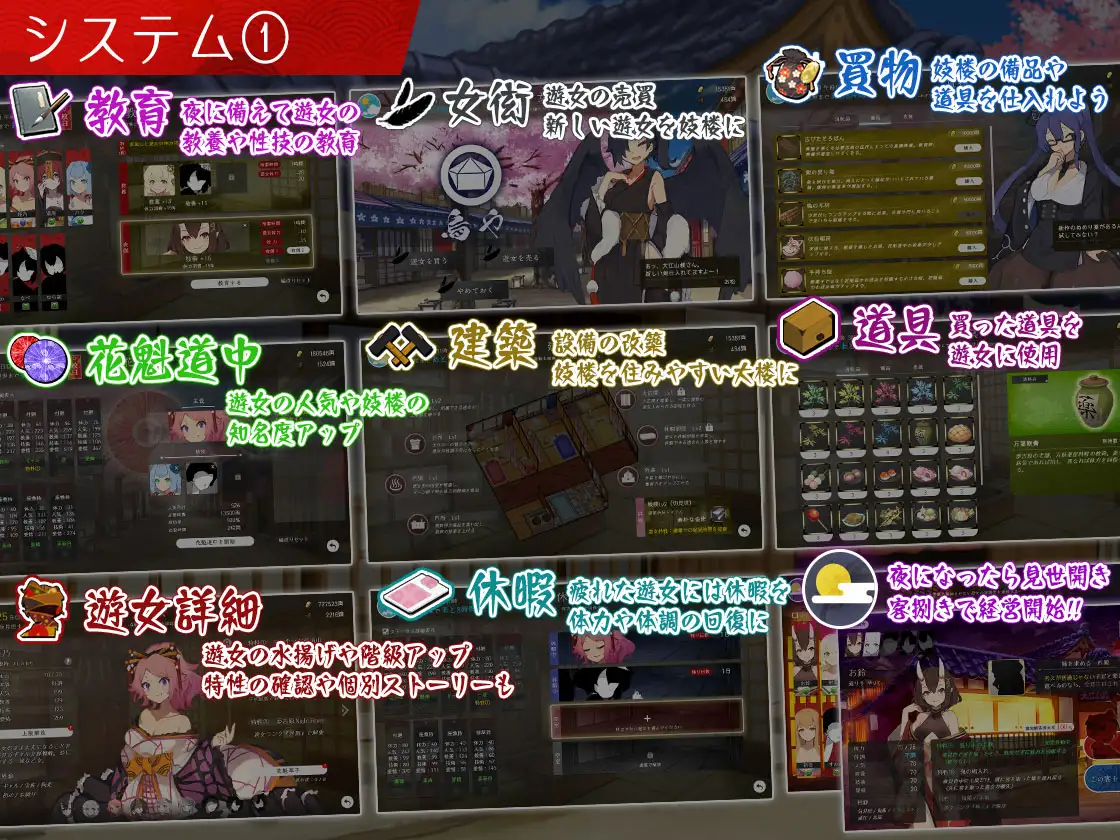 精品SLG/汉化/动态丨梦吉原的妖异妓楼~妖怪大楼重建谭~/夢吉原のあやかし妓楼 ~妖怪大楼再建譚~ Ver1.041 AI汉化版【20250723】 游戏截图 2